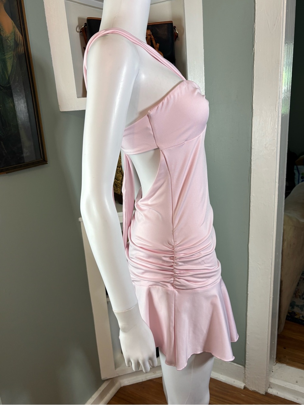 NWT New Not Your Fan Cut Out Pale Pink Mini Dress One Shoulder Sz 6 - Picture 9 of 12